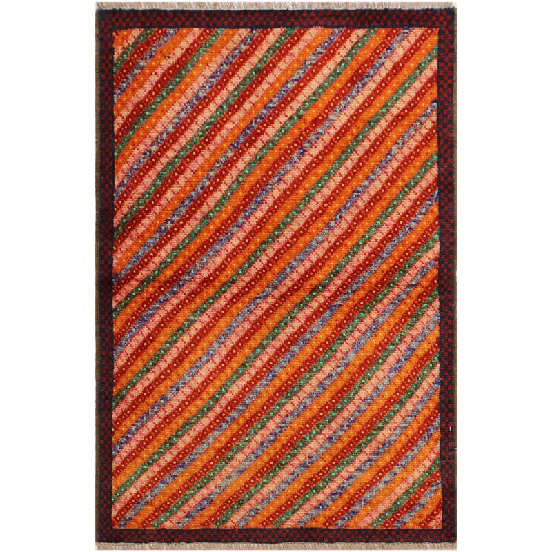 Modern Balochi Charles Orange/Red Hand Knotted Wool Rug - 3'2'' x 4'10''