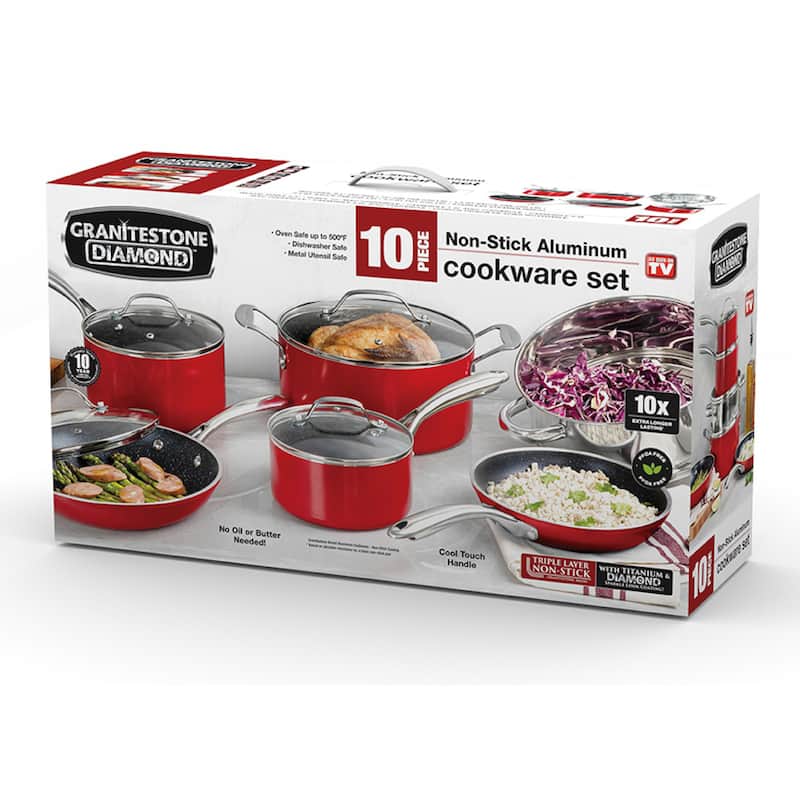 Granitestone 10 Piece Nonstick Red Cookware Set