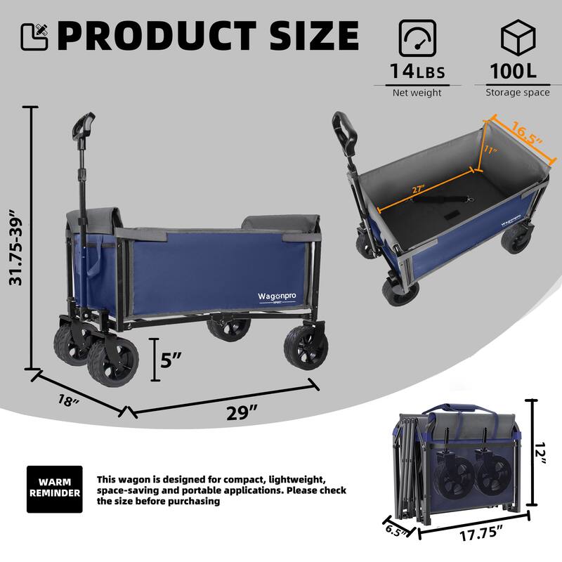 Upgraded 18" Wide Wheels, All-in-One Convertible Folding Trolley with Full-Side Opening & Dog Leash, 220Lbs Capacity for Camping