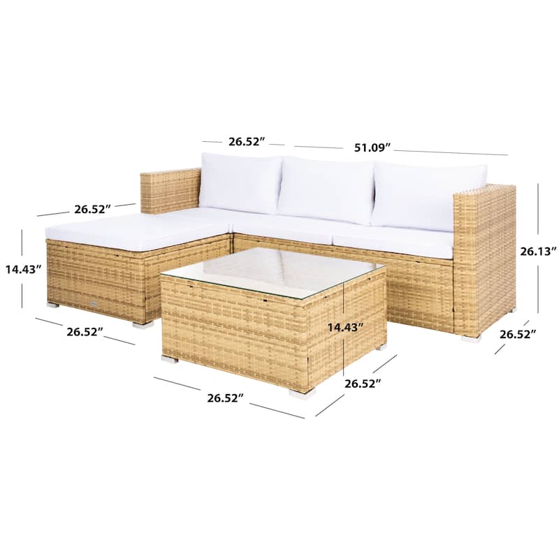 SAFAVIEH Outdoor Patio Furniture Lainey 3-Piece Sectional Conversation Set - 51W x 26D x 27H