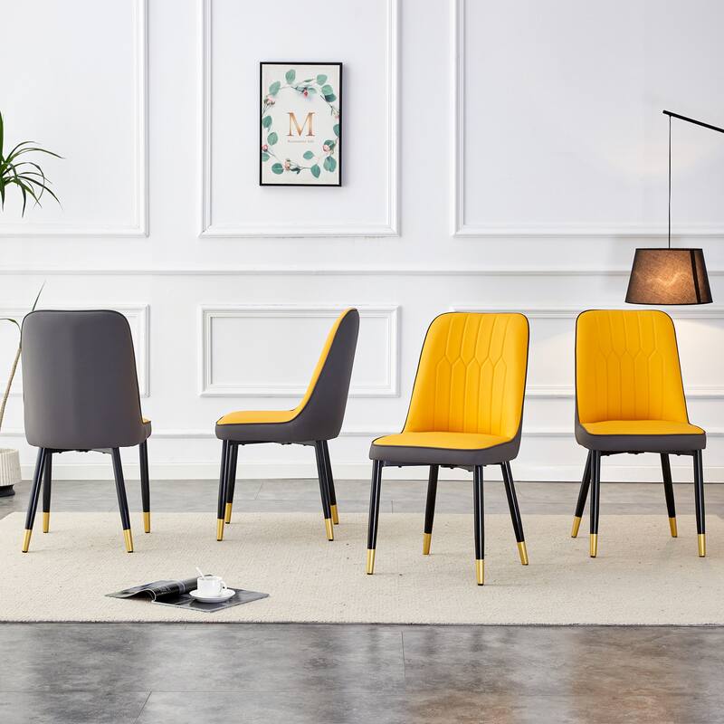Set of 4 Modern PU Upholstered Dining Chairs with Metal Legs