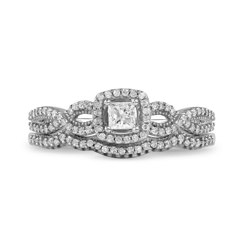 3/8ct TDW Diamond Twisted Halo Bridal Set in 10K Gold for Women