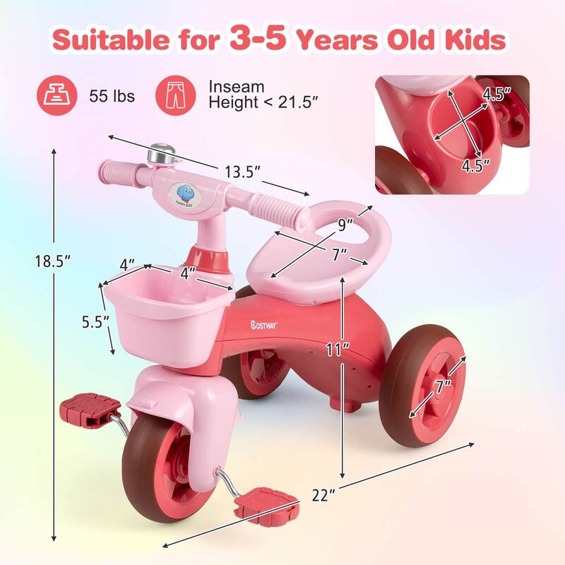 Costway Kids Trike with Limited Steering, Ergonomic Seat, Front & Rear - See Details