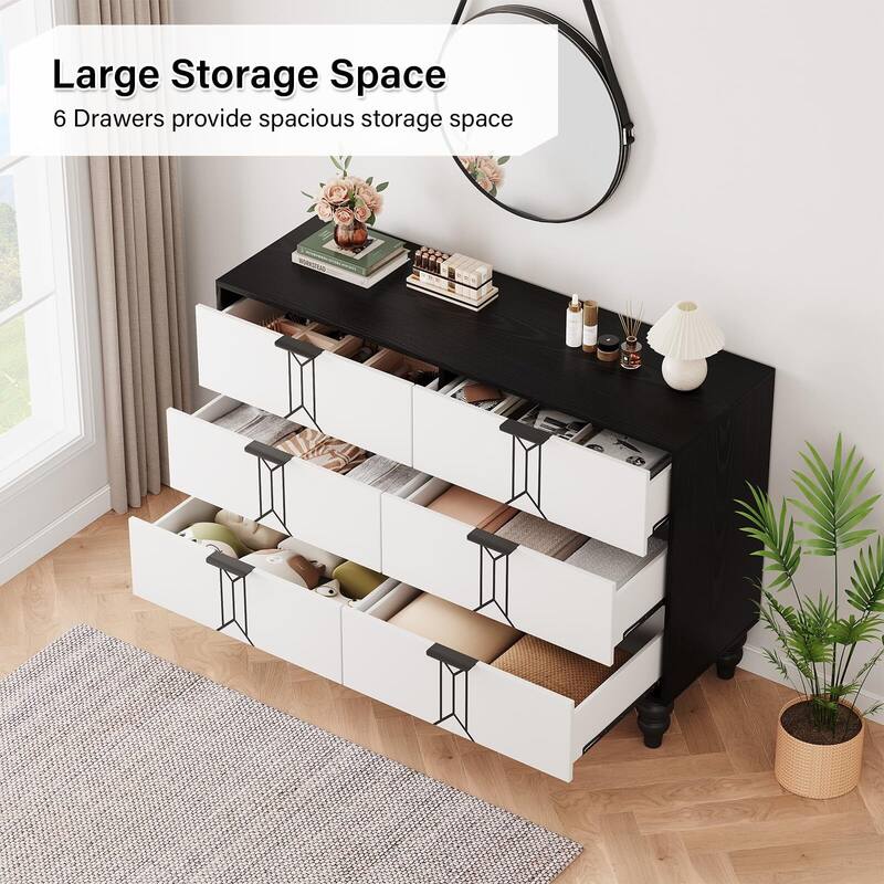 Modern Wooden 5/6 Drawer Dresser with Vintage Pattern Design