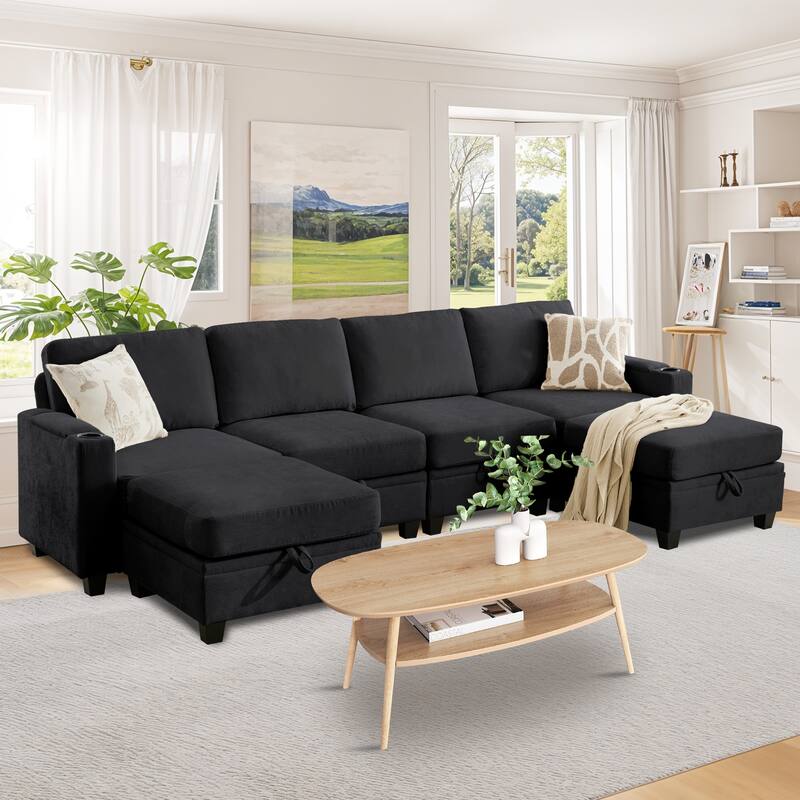Chenille Sectional Sofa, Hidden Storage & Modular Design