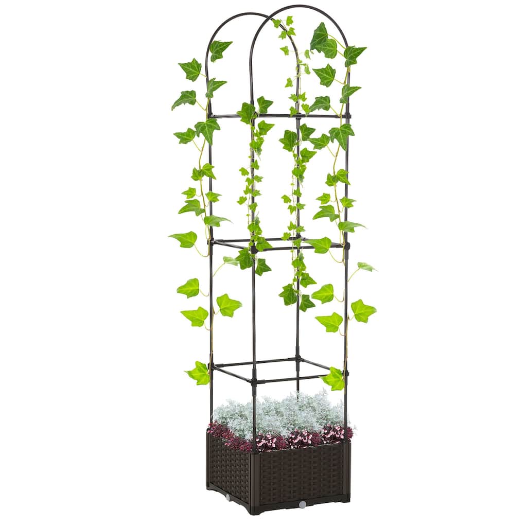 Outdoor 2-in-1 Self-Watering Raised Garden Planter Box with Trellis