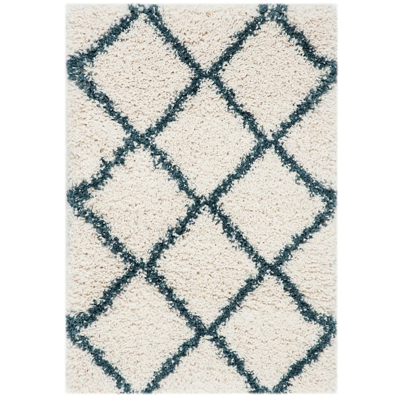 SAFAVIEH Hudson Shag Estella Diamond Trellis 2-inch Thick Rug - 2' x 3' - Ivory/Slate Blue