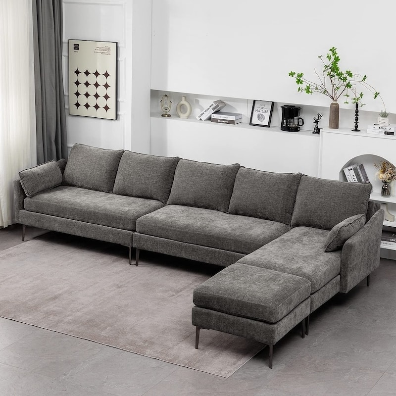 Modern Chenille Sectional Sofa with Reversible Chaise and Ottoman, Perfect for Living Rooms with Sleeper Function