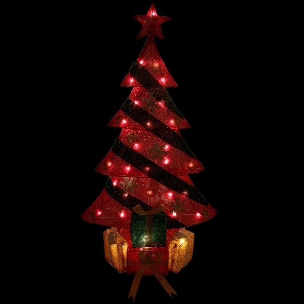 39 Lighted Red And Green Tinsel Christmas Tree With Gifts Green Tinsel Christmas Tree With Gifts