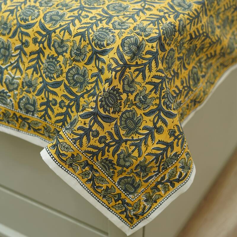 Fabdivine Handmade Block Print Flat Sheet or Bed Sheet Cotton Fabric Floral Home Decor