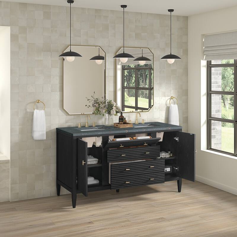 James Martin Vanities 485-V60D-3PBL Myrrin 60" Double Basin Wood