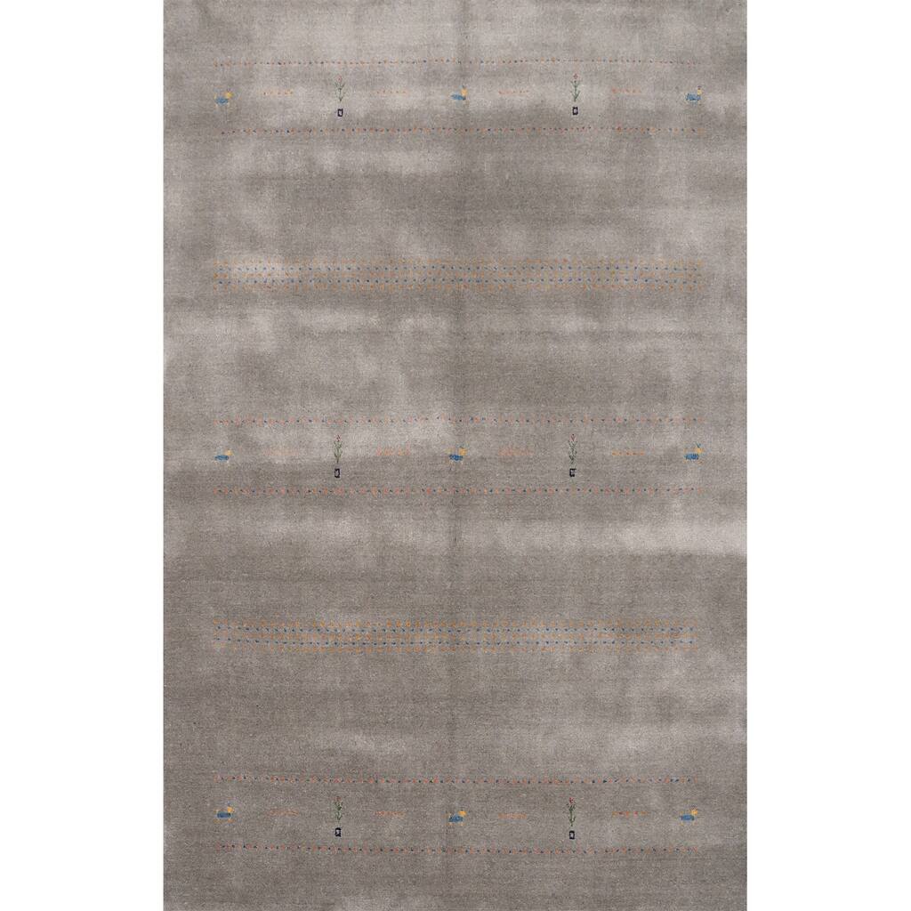 Hand Knotted Oriental 100% Wool Carpet Tribal Animal Pictorial Greys & Charcoal Gabbeh Area Rug - 8' 1'' X 5' 10''