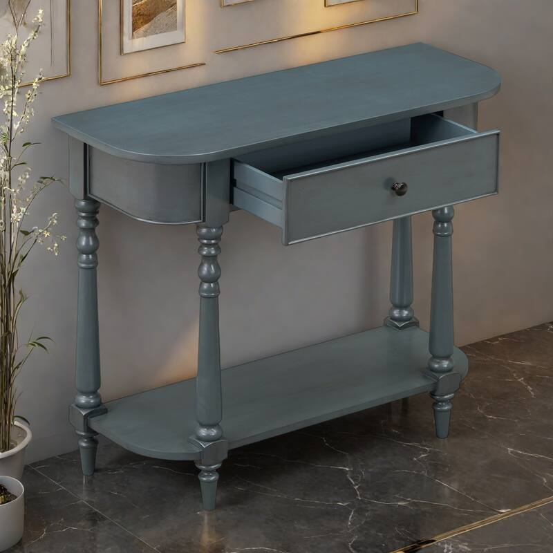 36" MDF Console Table with Drawer and Bottom Shelf and Carved Legs