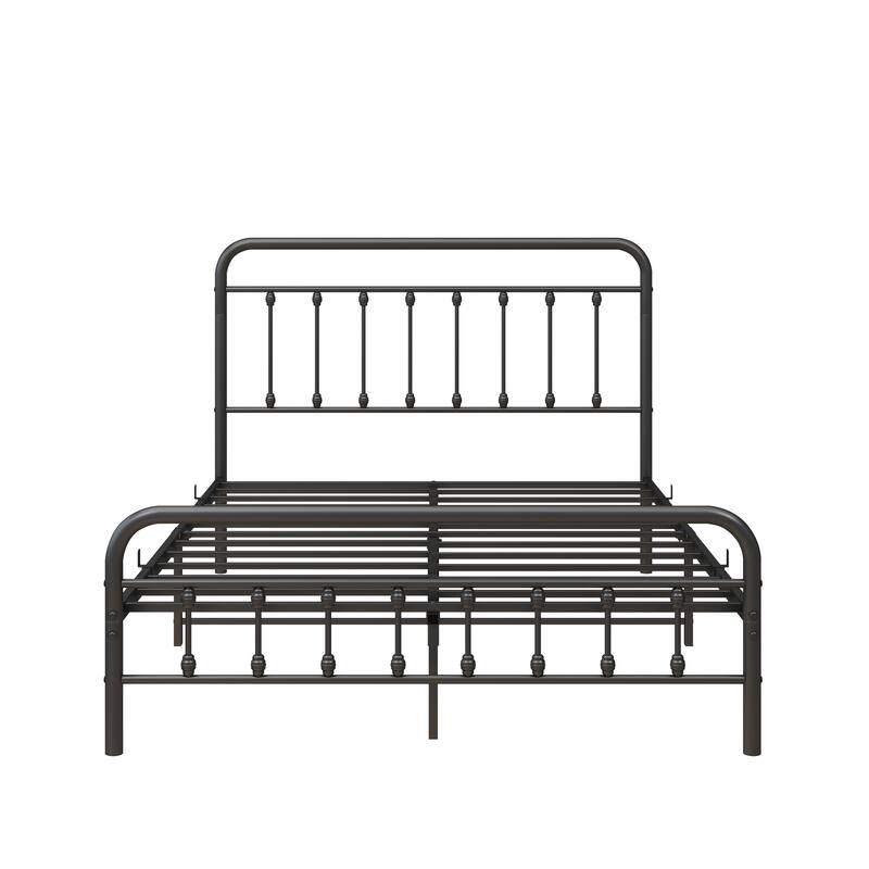 Victorian Style Metal Platform Bed Frame with Headboard, Footboard, and Under Bed Storage, Full Size Black