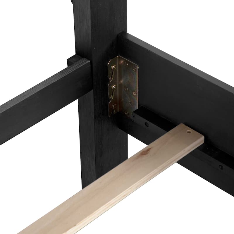 Furniture of America Alaric Modern Black Solid Wood Panel Bed with LED Light Headboard