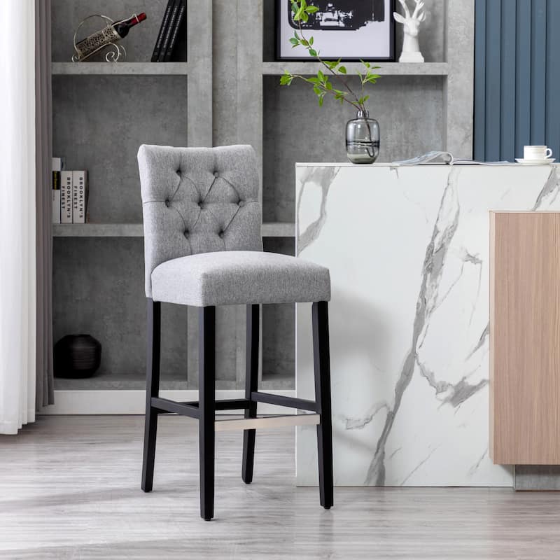 Carter 29" Button Tufted Bar Stool Black Finish