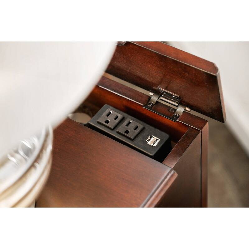 Transitional Side Table with Pull-Out Cup Holder and Built-In USB Outlet