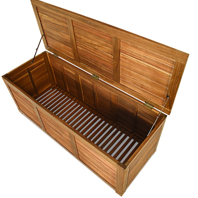 Costway 46 Gallon Deck Storage Acacia Wood Organization Toys Cushions - See Details