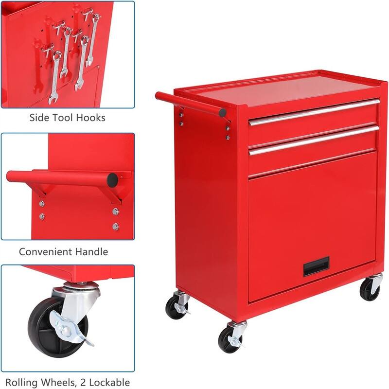 Rolling Tool Chest with Wheels Garage Storage Cabinet Tool Box - 13"D x 26.8"W x 42.1"H
