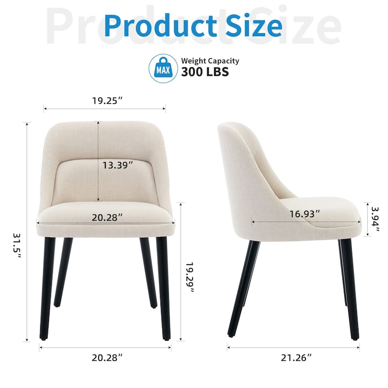 Set of 2 Modern Dining Chairs, Upholstered Linen Fabric Chairs with Wooden Legs, Comfortable Accent Chairs