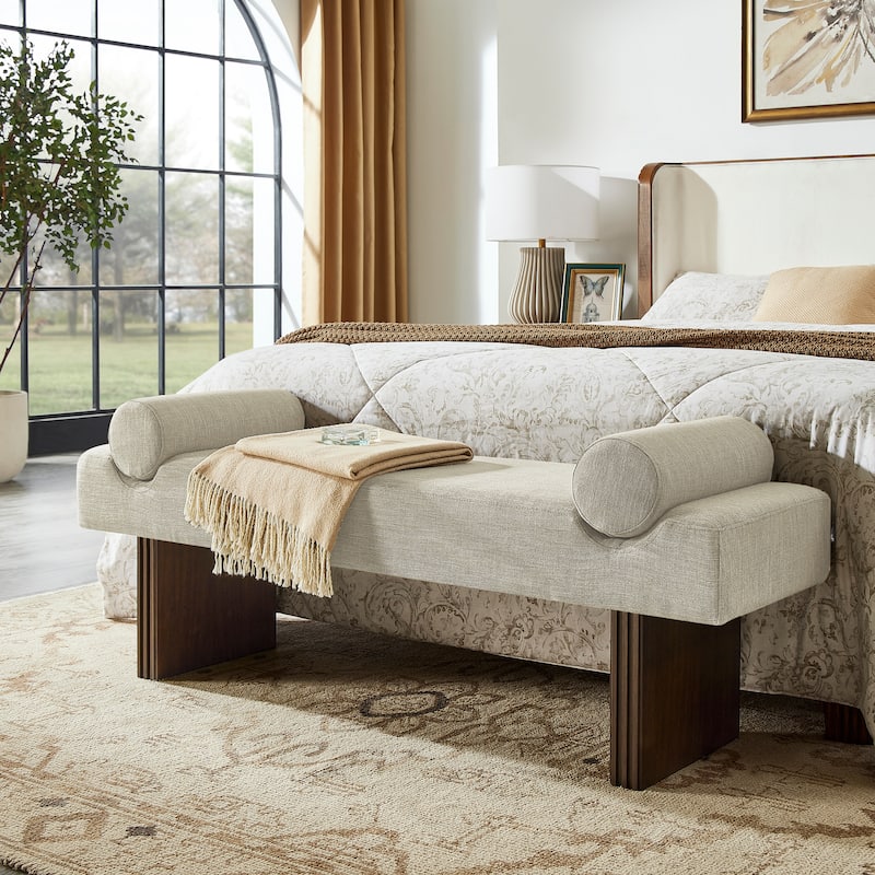 Roundhill Furniture Brooke Contemporary Upholstered Bench - Beige