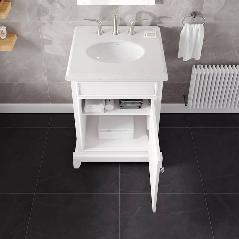Elite Stamford 24 in. Single Sink Bath Vanity with Carrara Quartz Top and Undermount Porcelain Sink
