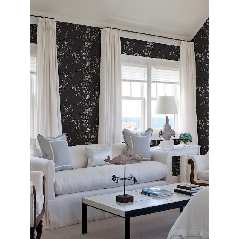 A-Street Prints Monterey Black Floral Branch Wallpaper