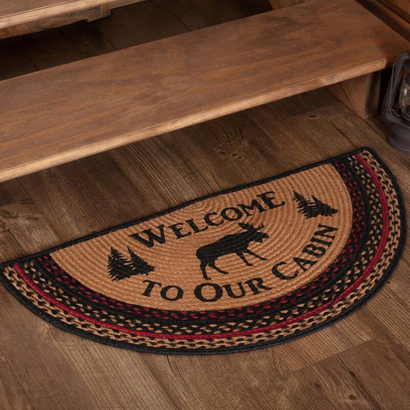 Cumberland Stenciled Moose Jute Rug Half Circle Welcome to the Cabin - 16.5" x 33" Half Circle