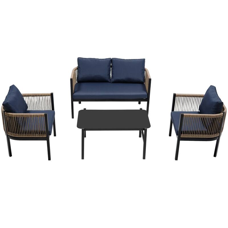 Multi-person Outdoor Sofa Set with Modular Design Iron Frame and Glass Table for Patios Backyards
