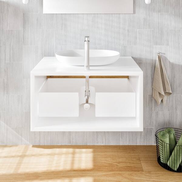 Santa Monica 30 in. W x 22 in. D x 16 in. H Single Bath Vanity in Gray Oak with White Vessel Sink