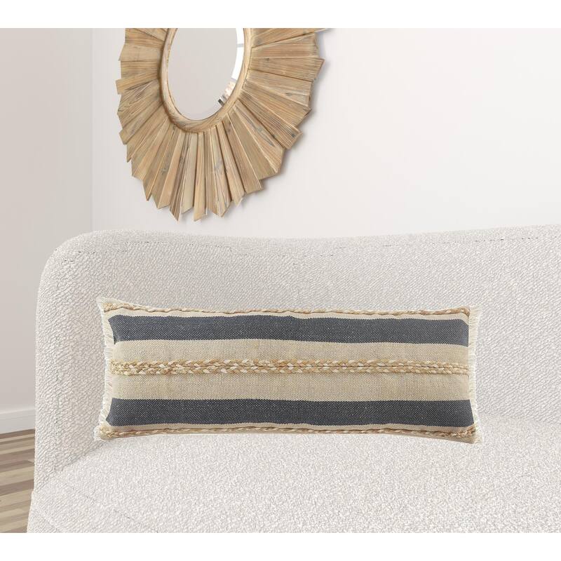 HomeRoots 14" X 36" Denim Tan And Taupe Jute Coastal Zippered Pillow