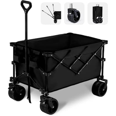 EROMMY Heavy Duty Folding Wagon Cart - All Terrain Collapsible Utility Wagon with Big Wheels, Brakes & Cup Holders for Camping