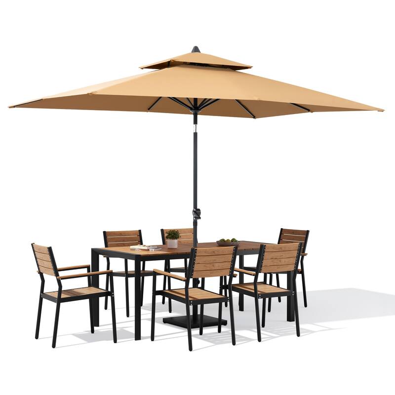 9/11-Piece Outdoor Patio Dining Set Aluminum Dining Table and Stackable Chairs w/10 ft Market Umbrella and Base