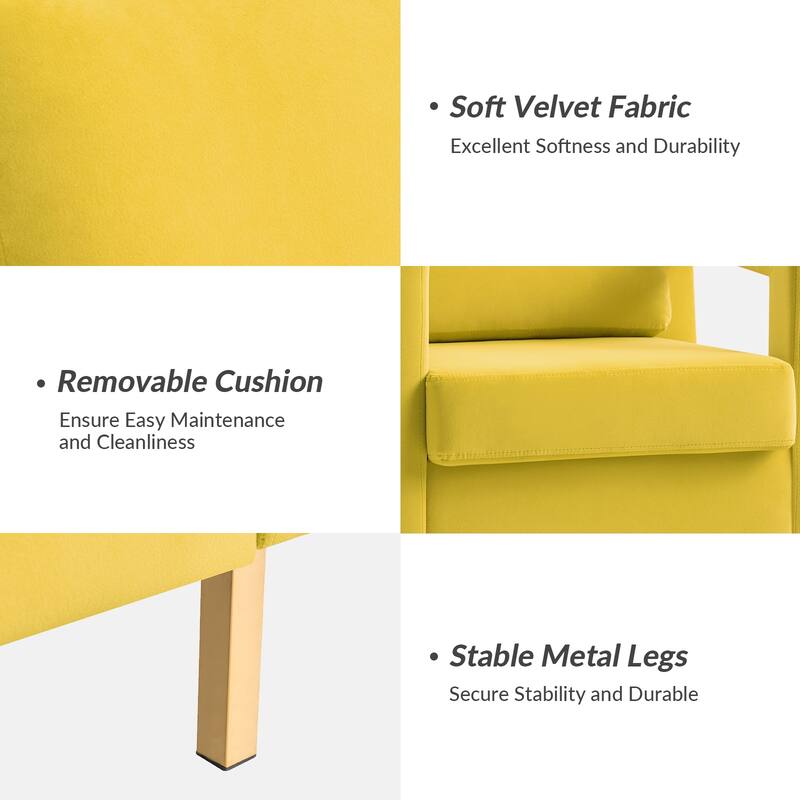 Valentina Comfy Accent Armchair with Golden Metal Legs and Removable Cushions by HULALA HOME