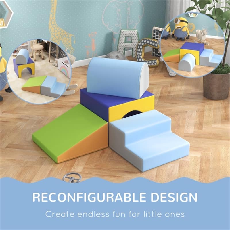 2-Piece Kids Soft Play Set for Toddlers Ages 1-3 Climbing Crawling Sliding Modular PU Foam - 59"L x 19.75"W x 15.25"H