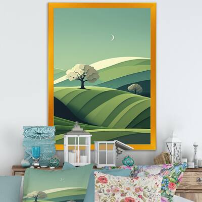 Designart "Spring Trees On The Green Mountains I" Landscape Mountains Framed Art Print
