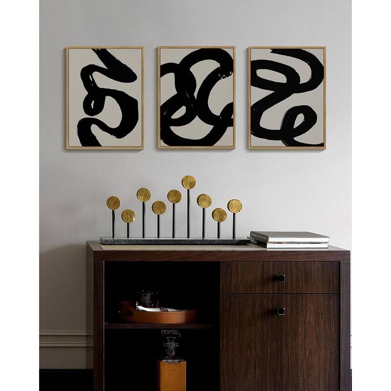 Black Abstract Wall Art Ink Wash Minimalist Lines