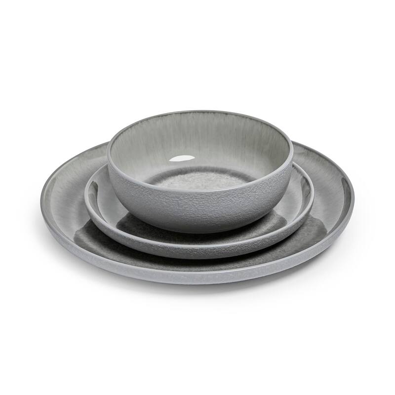Sango Asher 12-Piece Gray Stoneware Dinnerware Set - Service for 4, Plate & Bowl Set