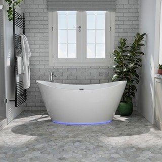 Empava 59 in Acrylic Freestanding Bathtub 7 Color Changing LED Lights Soaking Tub with Wireless Remote Control