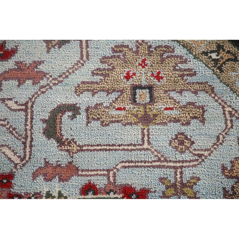 Light Blue Heriz-Serapi Oriental Round Area Rug Handmade Wool Carpet - 7'11"x 7'11"