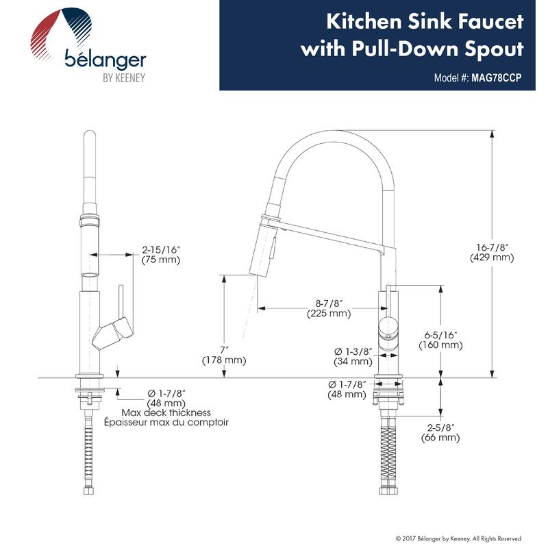 Belanger MAG78CCP Single Handle Pull-Down Kitchen Faucet, Polished Chrome