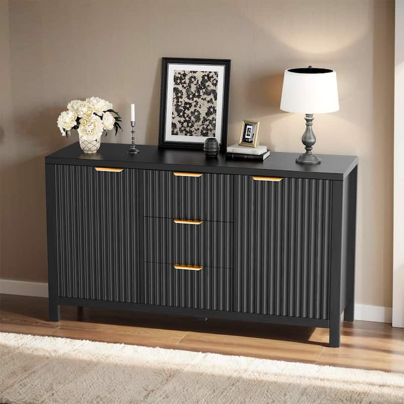 Pocassy Storage Cabinet Fluted Sideboard Buffet Cabinet with Storage - 1PC-Black