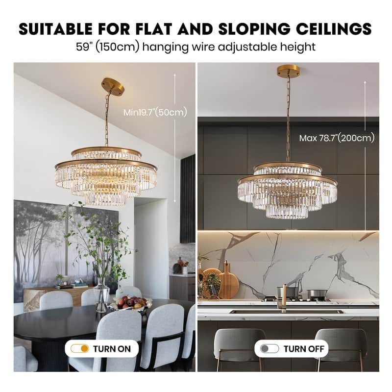 32 in. Drum Modern Crystal Chandelier 4-Tier Gold Brass Kitchen Island Pendant Light for Dining Room