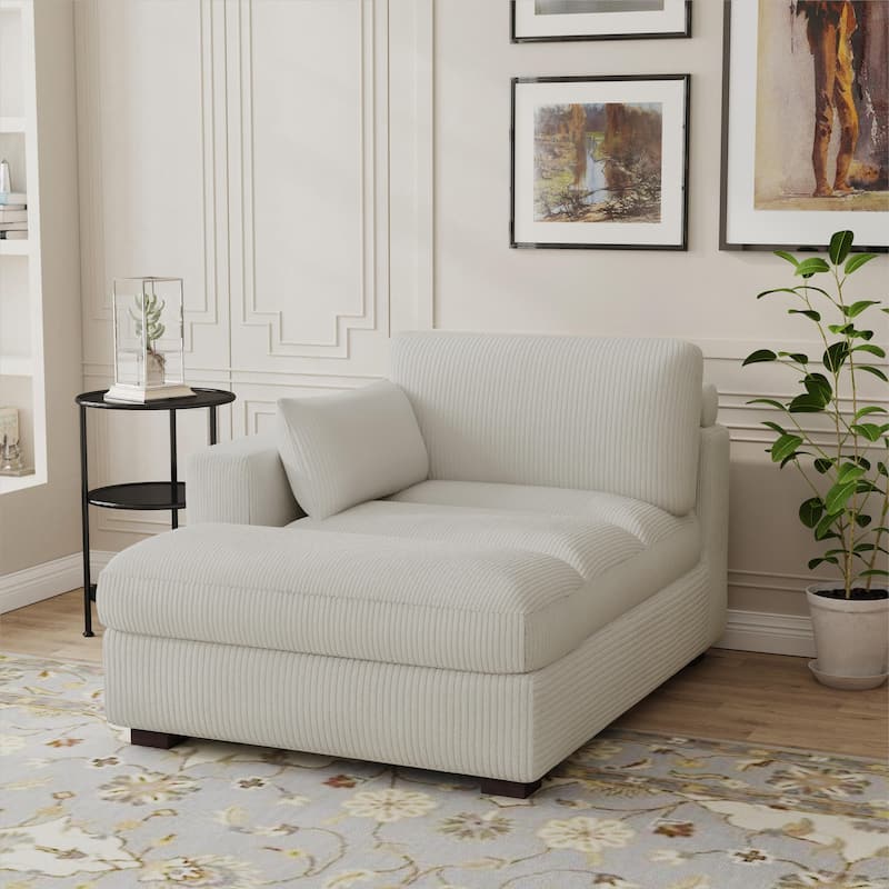 Modern Corduroy L-Shaped Sofa Chaise Lounge Couch - Sea Salt Grey/Left - Left Facing