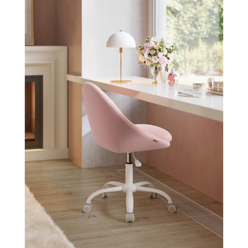 Jelly Pink Adjustable Height Swivel Vanity Chair with Teddy Fleece Upholstery and Armless Design