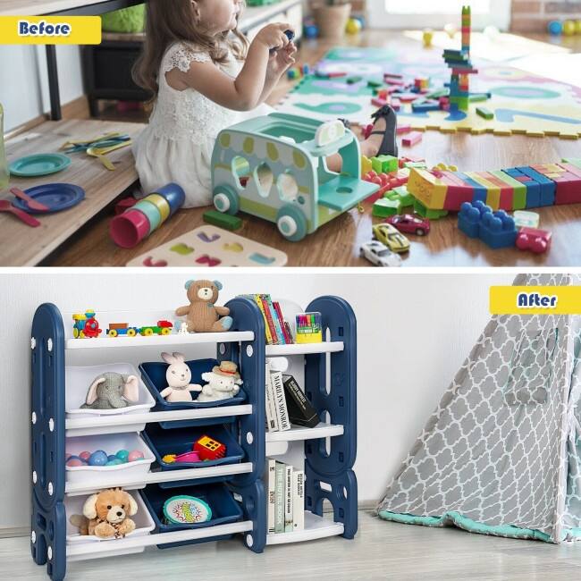 Kids Toy Storage Organizer with Bins and Multi-Layer Shelf for Bedroom Playroom - 44" x 14" x 36"(L x W x H)