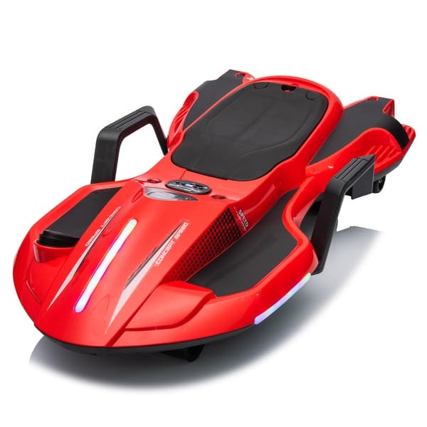slide 2 of 27, 24V Kids Ride On Electric Scooter with Helmet and Knee Pads, 2WD, Gravity Steering, Spray Function Red