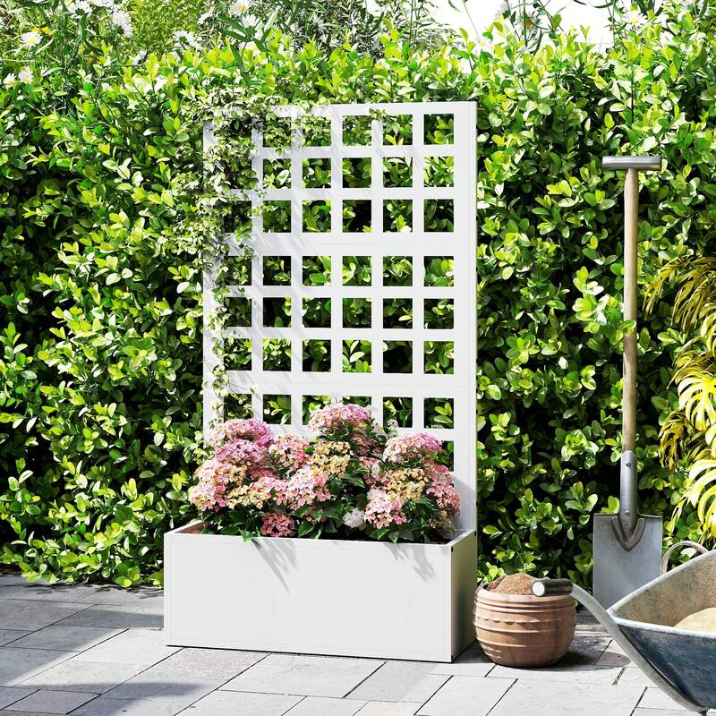 Outsunny Galvanized Raised Garden Bed with Trellis, Metal Planter Box with Drainage Holes