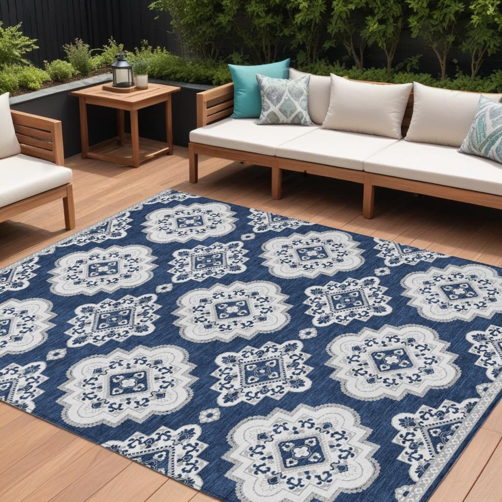 HomeRoots Medallion Transitional Rectangle Outdoor Rug