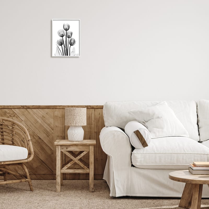 Stupell Abstract Flower Silhouette Monochrome Tulips Design Framed Wall Art - White